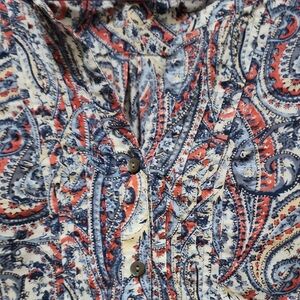 J. JILL Blue and Red Paisley Long Sleeve Blouse Size Medium